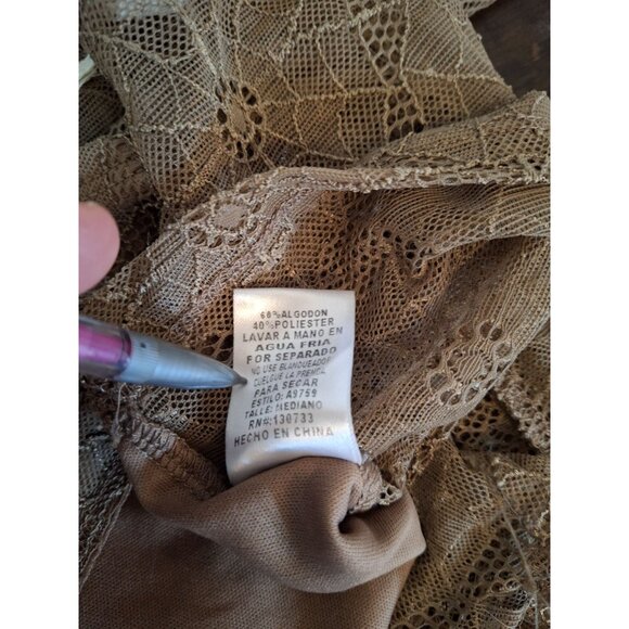 Umgee Womens Crop Top  Medium Brown Lace Flutter Sleeves Crochet USA Boho Y2K - Picture 6 of 9